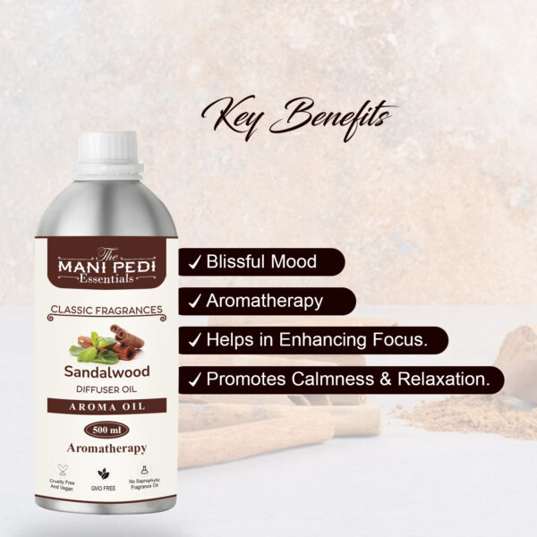 Sandalwood Diffuser Oil| Aromatherapy | Promotes Woody Homely Feel, Relaxation, Calmness & Better Sleep| Healthy Home Fragrance | Long-lasting Aroma - 500ml - Image 2