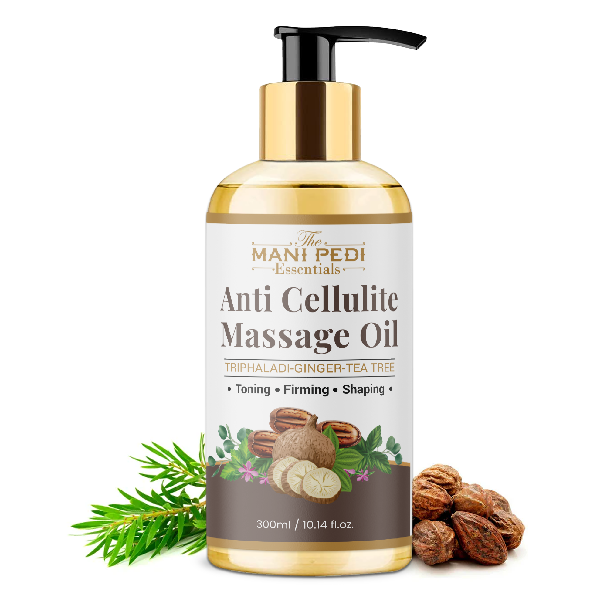 Anti Cellulite Massage Oil with Triphaladi, Ginger Oil & Tea-Tree Oil for Toning, Firming & Shaping. No More Bumpy Skin, Strawberry Legs. 100% Natural, Non-Sticky – 300ml