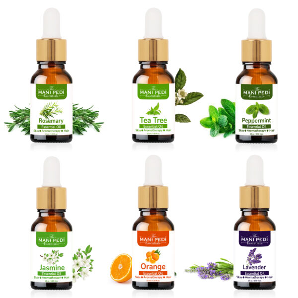 Set of 6 PURE Essential Oils. Rosemary, Lavender, Tea-Tree, Jasmine, Sweet Orange & Peppermint. 100% Natural Therapeutic Grade. Ideal for DIY Cosmetics/Soaps, Aromatherapy, Diffusers. 6 Bottles of 15ml Each (Total 90ml)