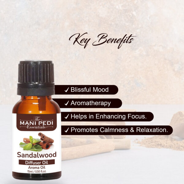 Sandalwood Diffuser Oil| Aromatherapy | Promotes Woody Homely Feel, Relaxation, Calmness & Better Sleep| Healthy Home Fragrance | Long-lasting Aroma - 15ML - Image 2