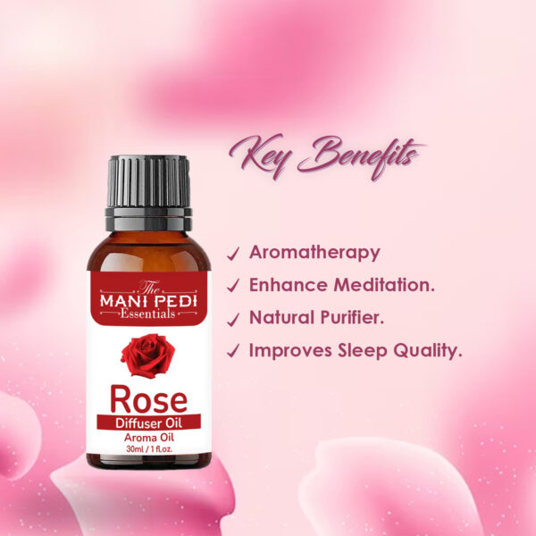 Rose Diffuser Oil| Aromatherapy | Calming Floral |Promotes Relaxation, Calmness & Better Sleep| Healthy Home Fragrance | Long-lasting Aroma - 30ml - Image 2