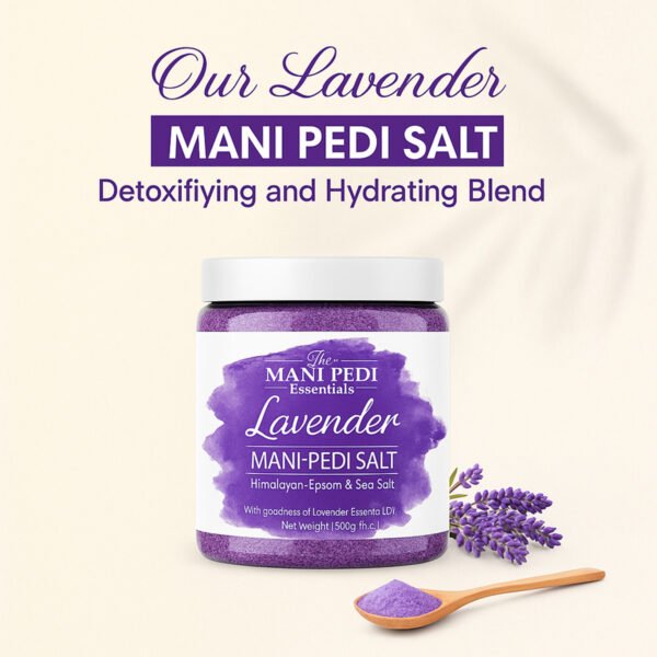 Lavender Manicure & Pedicure Salt. Sea, Epsom & Himalayan Salts infused with Lavender Essential Oil. Ideal Foot Soak for Dead Skin & Tan Removal. 100% Natural - 500gm - Image 3