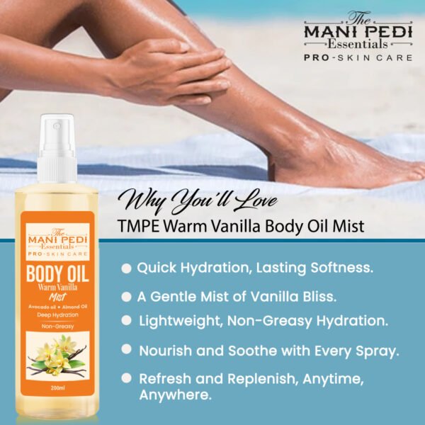 Warm Vanilla Body Oil Mist, Hydrating & Fragrant Post-Bath Vanilla Mist. Natural Winter Hydration, Non-Greasy, For All Skin Type - 200ml - Image 5