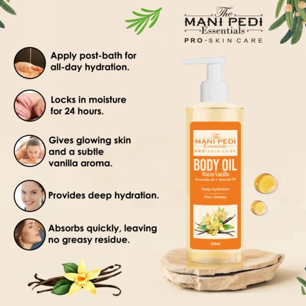Warm Vanilla Body Oil Locks Nourishment, For Daily Use After Bath. Natural Winter Hydration, Non-Greasy, For All Skin Type - 200ml - Image 2