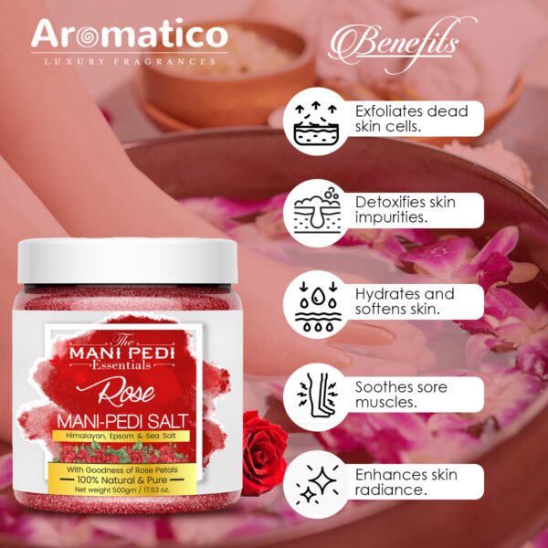 Rose Manicure & Pedicure Salt. Sea, Epsom & Himalayan Salts infused with Rose Petals & Essential Oils. Ideal Foot Soak for Dead Skin & Tan Removal. 100% Natural - 500gm - Image 5