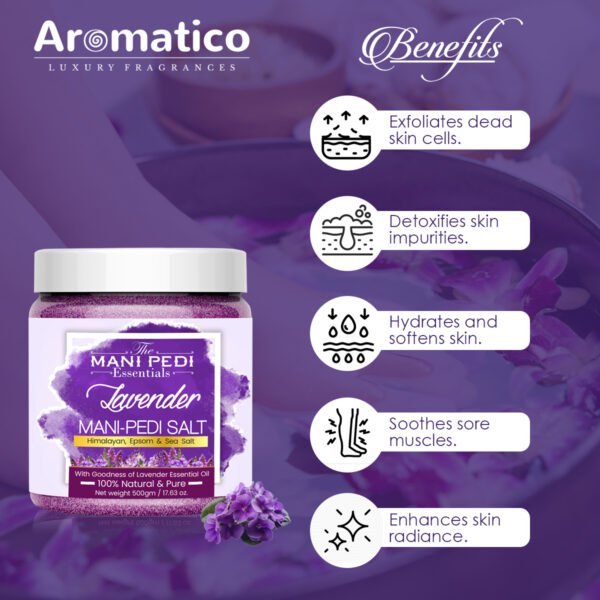 Lavender Manicure & Pedicure Salt. Sea, Epsom & Himalayan Salts infused with Lavender Essential Oil. Ideal Foot Soak for Dead Skin & Tan Removal. 100% Natural - 500gm - Image 5
