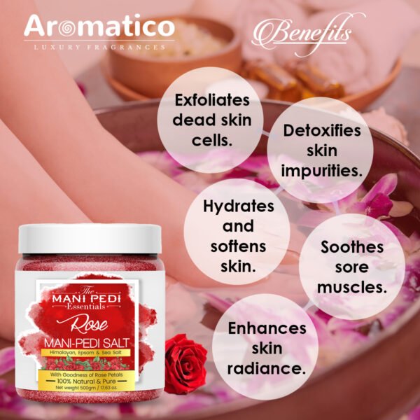 Rose Manicure & Pedicure Salt. Sea, Epsom & Himalayan Salts infused with Rose Petals & Essential Oils. Ideal Foot Soak for Dead Skin & Tan Removal. 100% Natural - 500gm - Image 6