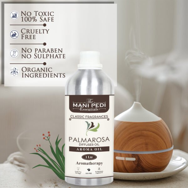Palmarosa Diffuser Oil with Long-Lasting Aroma Oil. Floral, Citrusy, Sweet Rose Fragrance that Calms & Refreshes. Ideal for Aromatherapy, Diffusers & Air Purifiers - 1 Liter (1000 ml) - Image 3