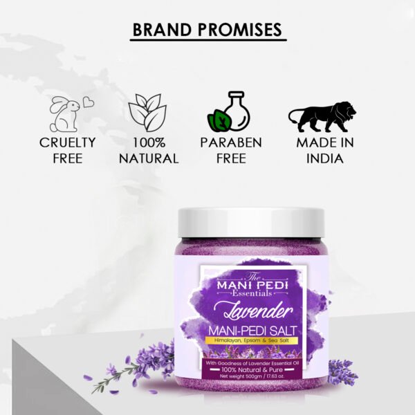Lavender Manicure & Pedicure Salt. Sea, Epsom & Himalayan Salts infused with Lavender Essential Oil. Ideal Foot Soak for Dead Skin & Tan Removal. 100% Natural - 500gm - Image 2