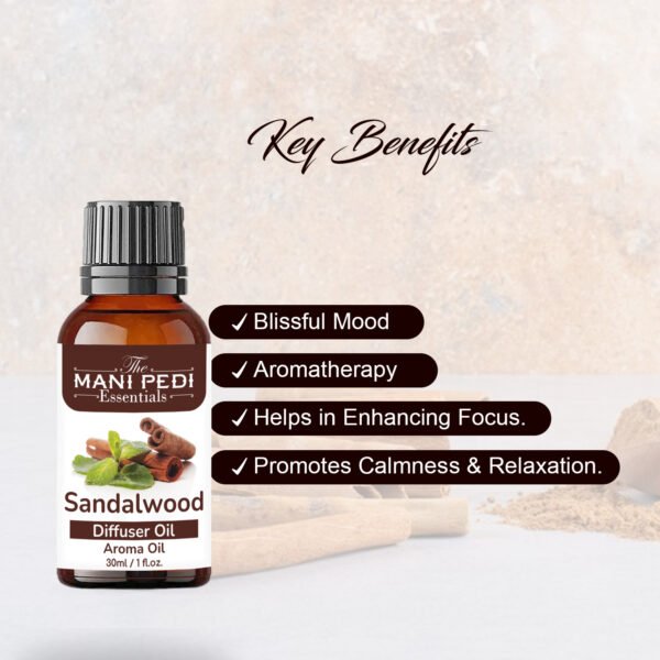 Sandalwood Diffuser Oil| Aromatherapy | Promotes Woody Homely Feel, Relaxation, Calmness & Better Sleep| Healthy Home Fragrance | Long-lasting Aroma - 30ml - Image 2