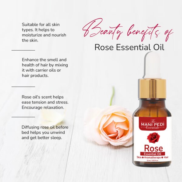 Rose Essential Oil for Face, Skin & Hair | 100% Pure & Natural Essential Oil for Acne, Stress-Relief & Aromatherapy | Undiluted & Therapeutic Grade Essential Oil - 15ml - Image 6