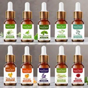 Set of 10 PURE Essential Oils. Rosemary, Tea Tree, Jasmine, Eucalyptus, Rose, Lemongrass, Lavender, Orange, Ylang-Ylang & Peppermint. 100% Natural Therapeutic Grade. 10 Bottles of 15ml each (Total 150ml)
