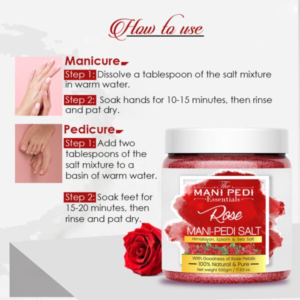 Rose Manicure & Pedicure Salt. Sea, Epsom & Himalayan Salts infused with Rose Petals & Essential Oils. Ideal Foot Soak for Dead Skin & Tan Removal. 100% Natural - 500gm - Image 7