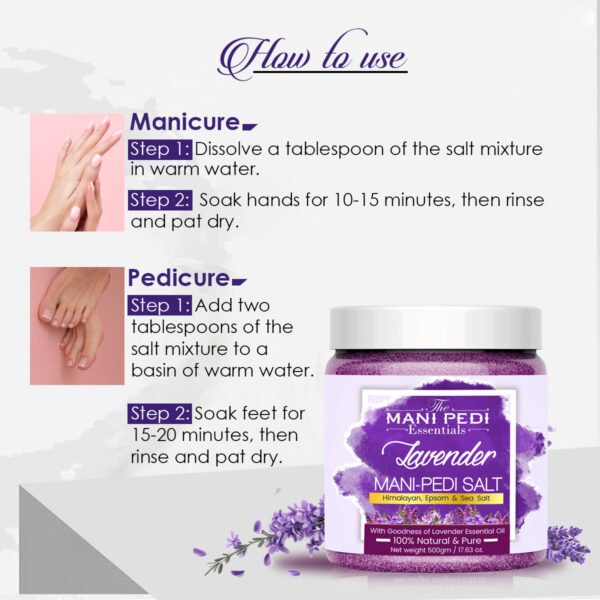 Lavender Manicure & Pedicure Salt. Sea, Epsom & Himalayan Salts infused with Lavender Essential Oil. Ideal Foot Soak for Dead Skin & Tan Removal. 100% Natural - 500gm - Image 7